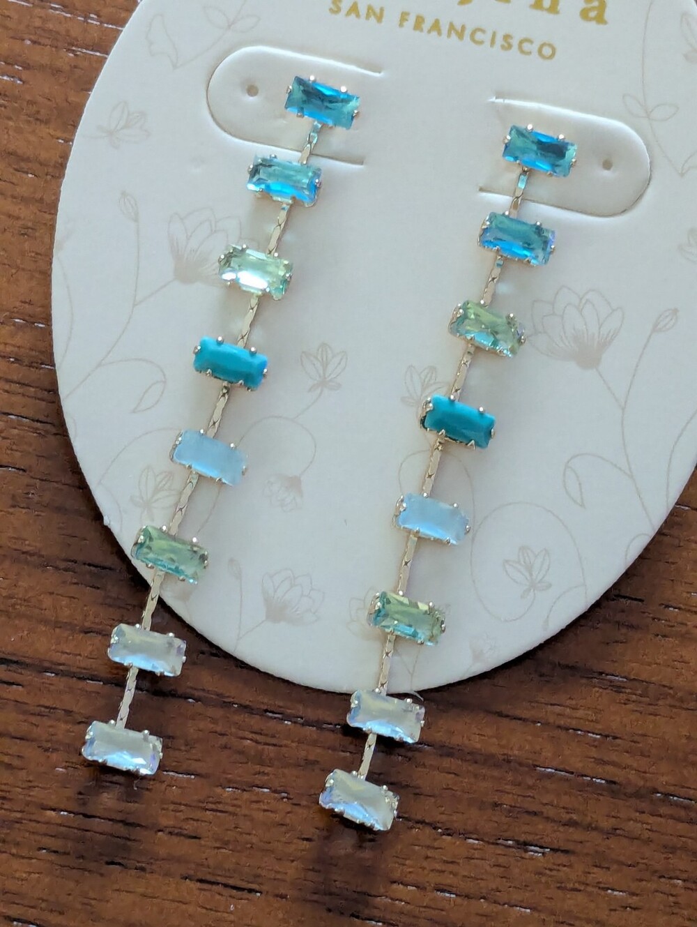 Serefina Multicolor Blue-Green Linear Drop Earrings NEW - Picture 2 of 3